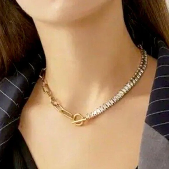 Gold Plated Paper clip necklace choker womens trendy jewelry - Picture 8 of 13